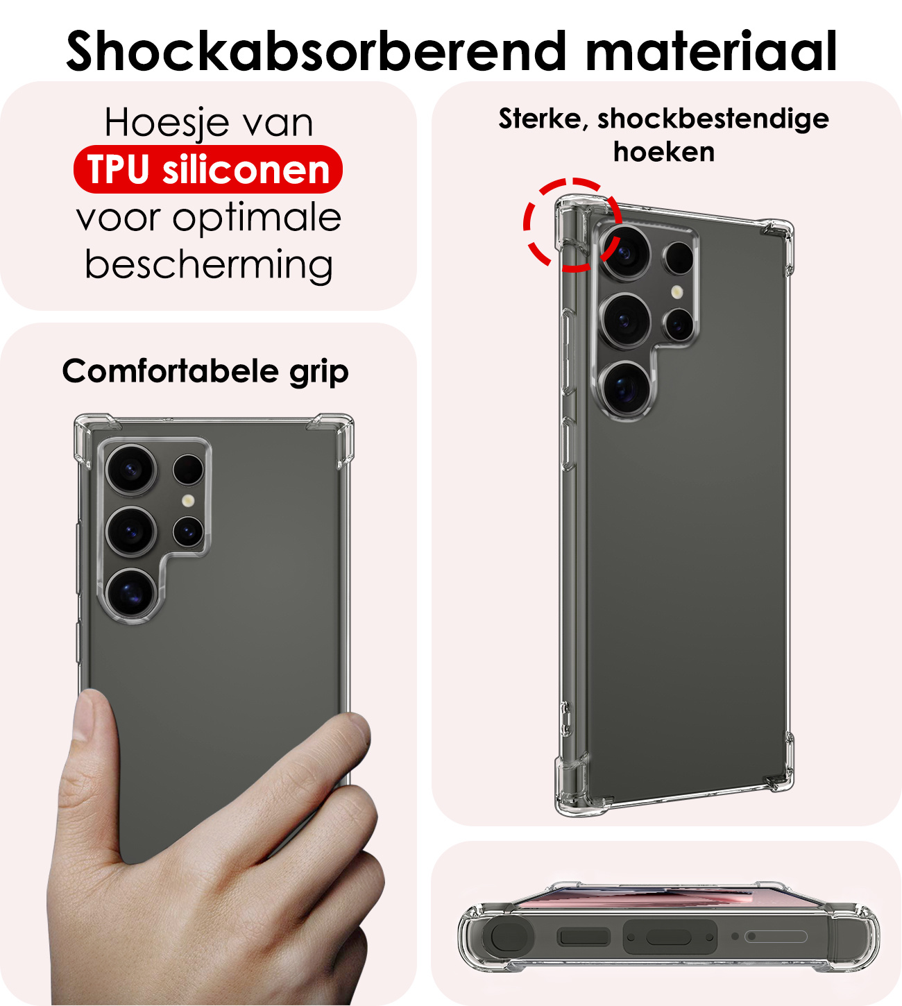 NoXx Hoes Geschikt voor Samsung S24 Ultra Hoesje Siliconen Cover Shock Proof Back Case Shockproof Hoes Met Screenprotector - Transparant