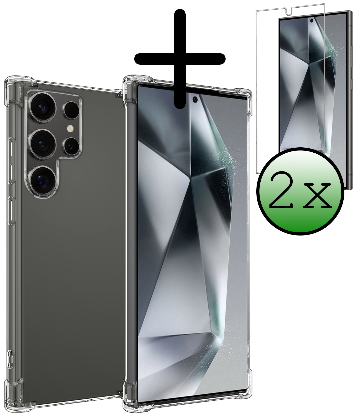 BASEY. Hoes Geschikt voor Samsung S24 Ultra Hoesje Shock Proof Case Hoes Siliconen Met 2x Screenprotector - Hoesje Geschikt voor Samsung Galaxy S24 Ultra Hoes Cover Shockproof - Transparant