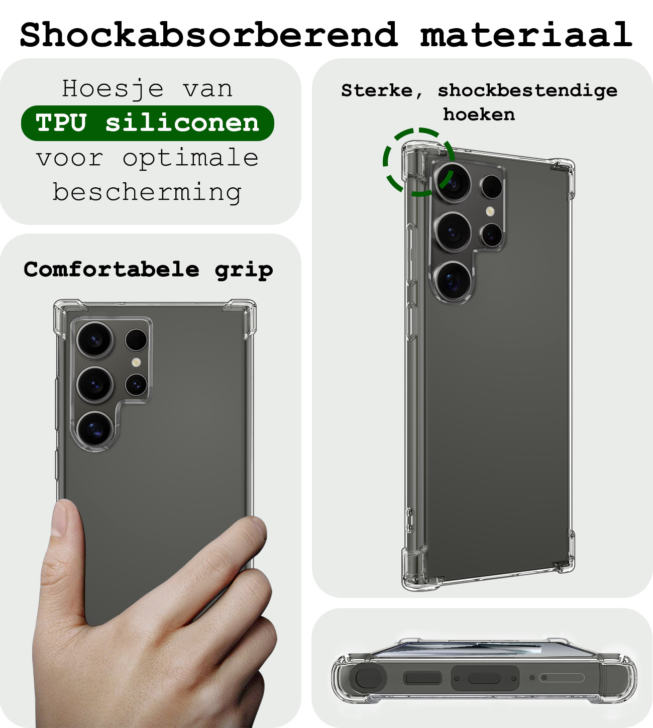 BASEY. Hoes Geschikt voor Samsung S24 Ultra Hoesje Shock Proof Case Hoes Siliconen Met 2x Screenprotector - Hoesje Geschikt voor Samsung Galaxy S24 Ultra Hoes Cover Shockproof - Transparant