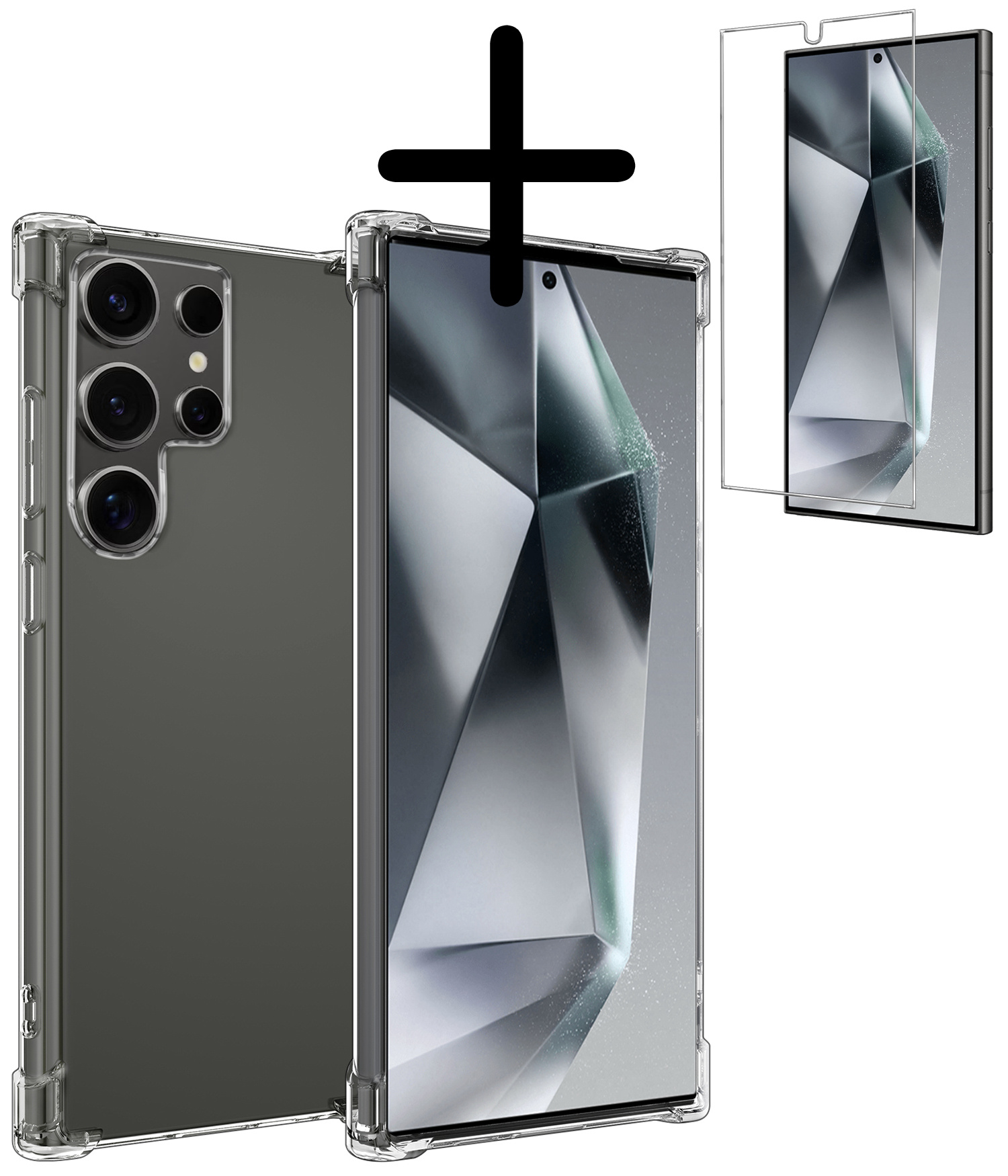 BASEY. Hoes Geschikt voor Samsung S24 Ultra Hoesje Shock Proof Case Hoes Siliconen Met Screenprotector - Hoesje Geschikt voor Samsung Galaxy S24 Ultra Hoes Cover Shockproof - Transparant