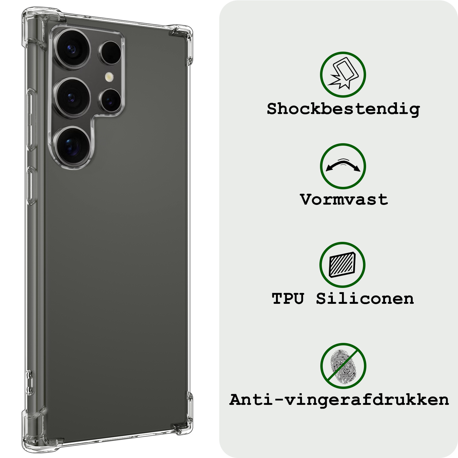 BASEY. Hoes Geschikt voor Samsung S24 Ultra Hoesje Shock Proof Case Hoes Siliconen Met Screenprotector - Hoesje Geschikt voor Samsung Galaxy S24 Ultra Hoes Cover Shockproof - Transparant