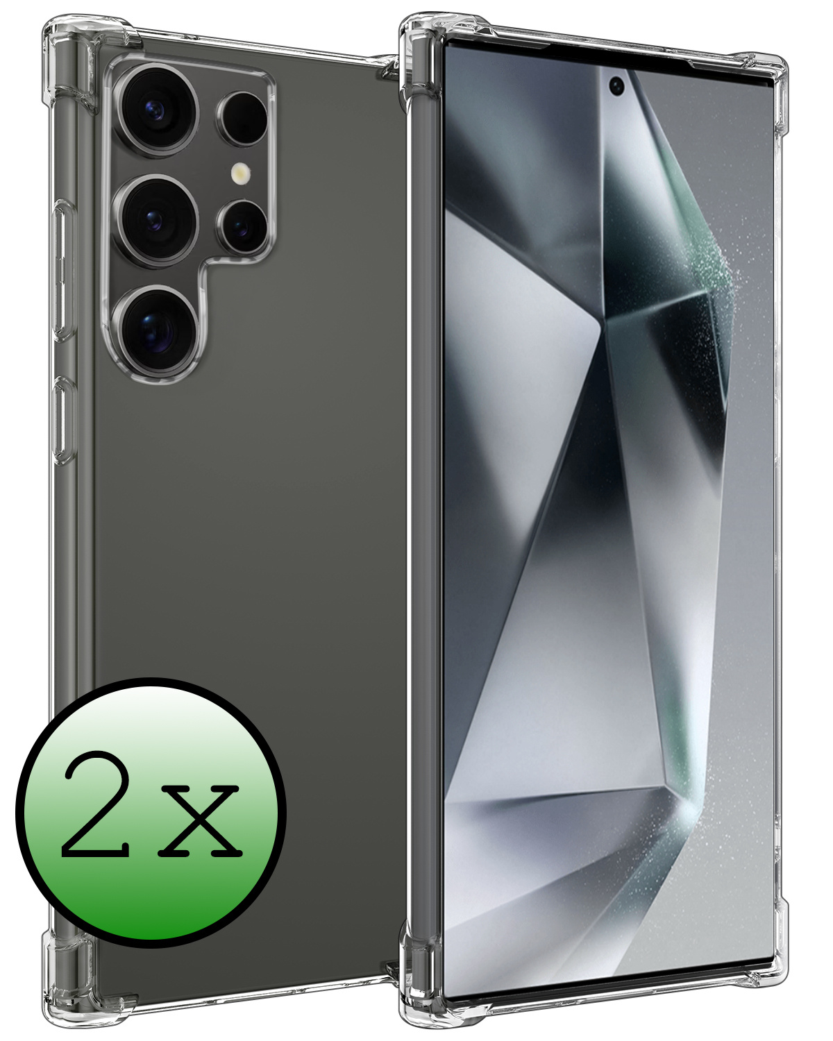 BASEY. Hoes Geschikt voor Samsung S24 Ultra Hoesje Shock Proof Case Hoes Siliconen - Hoesje Geschikt voor Samsung Galaxy S24 Ultra Hoes Cover Shockproof - Transparant - 2 Stuks