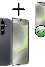 BASEY. Hoes Geschikt voor Samsung S24 Plus Hoesje Siliconen Back Cover Case Met 2x Screenprotector - Hoesje Geschikt voor Samsung Galaxy S24 Plus Hoes Cover Hoesje - Transparant