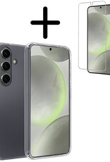 BASEY. Hoes Geschikt voor Samsung S24 Plus Hoesje Siliconen Back Cover Case Met Screenprotector - Hoesje Geschikt voor Samsung Galaxy S24 Plus Hoes Cover Hoesje - Transparant