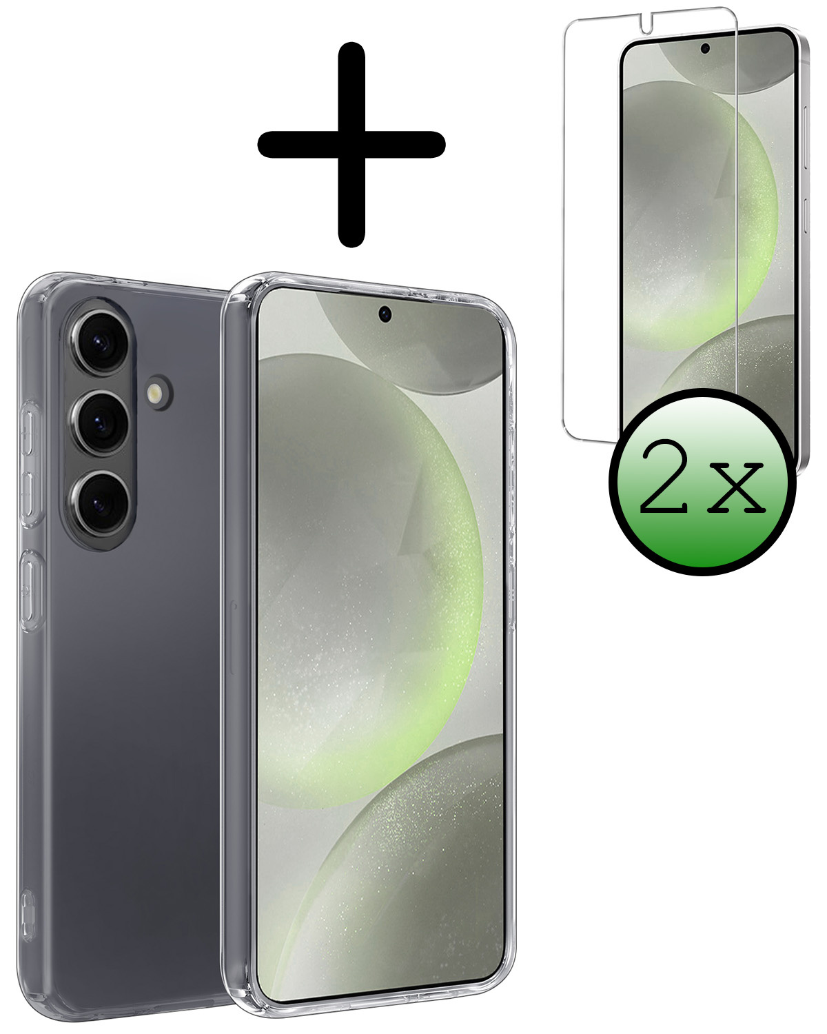 BASEY. Hoes Geschikt voor Samsung S24 Hoesje Siliconen Back Cover Case Met 2x Screenprotector - Hoesje Geschikt voor Samsung Galaxy S24 Hoes Cover Hoesje - Transparant