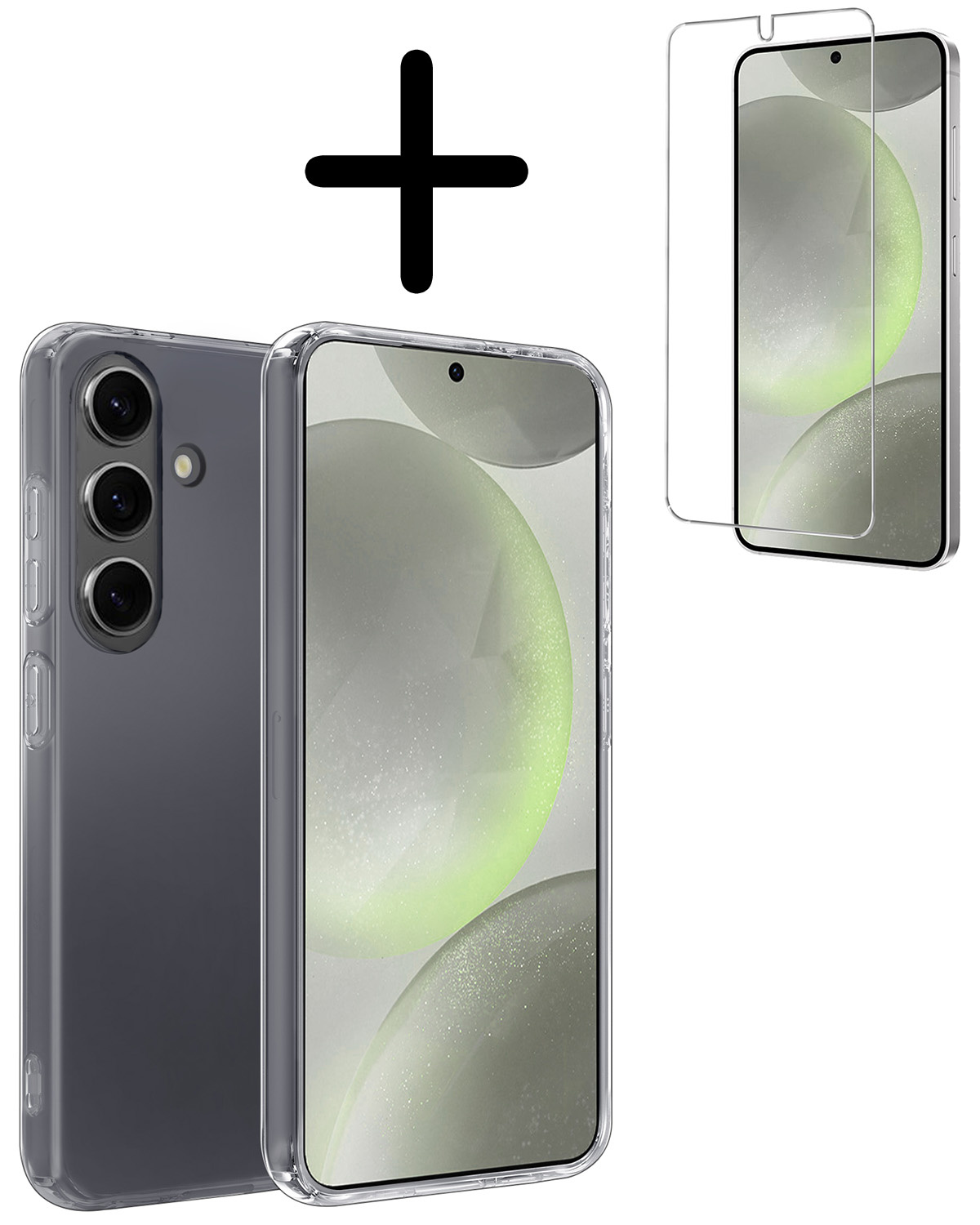 BASEY. Hoes Geschikt voor Samsung S24 Hoesje Siliconen Back Cover Case Met Screenprotector - Hoesje Geschikt voor Samsung Galaxy S24 Hoes Cover Hoesje - Transparant