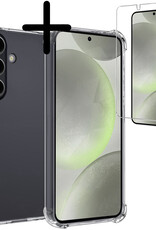 BASEY. Hoes Geschikt voor Samsung S24 Hoesje Shock Proof Case Hoes Siliconen Met Screenprotector - Hoesje Geschikt voor Samsung Galaxy S24 Hoes Cover Shockproof - Transparant