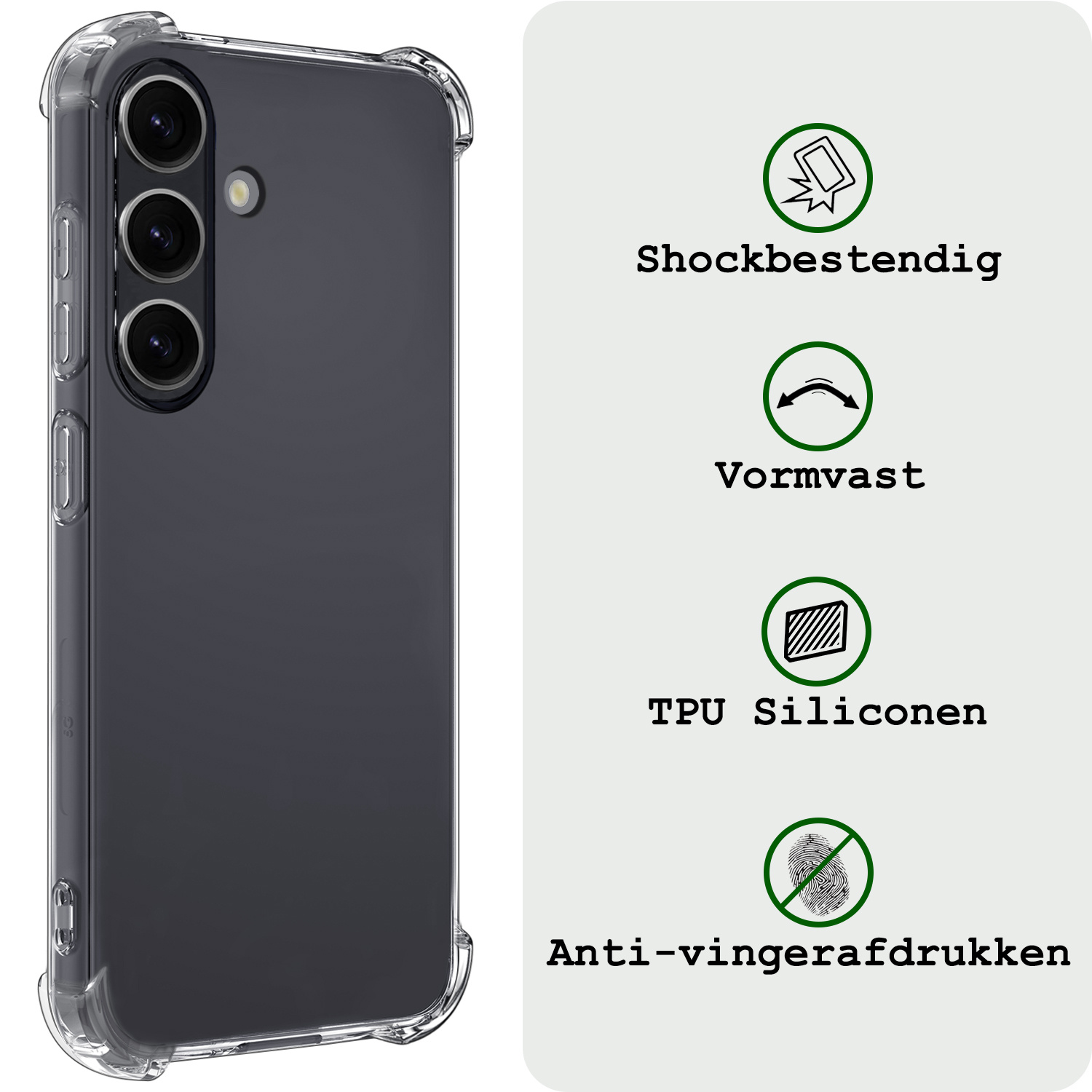 BASEY. Hoes Geschikt voor Samsung S24 Hoesje Shock Proof Case Hoes Siliconen - Hoesje Geschikt voor Samsung Galaxy S24 Hoes Cover Shockproof - Transparant - 2 Stuks