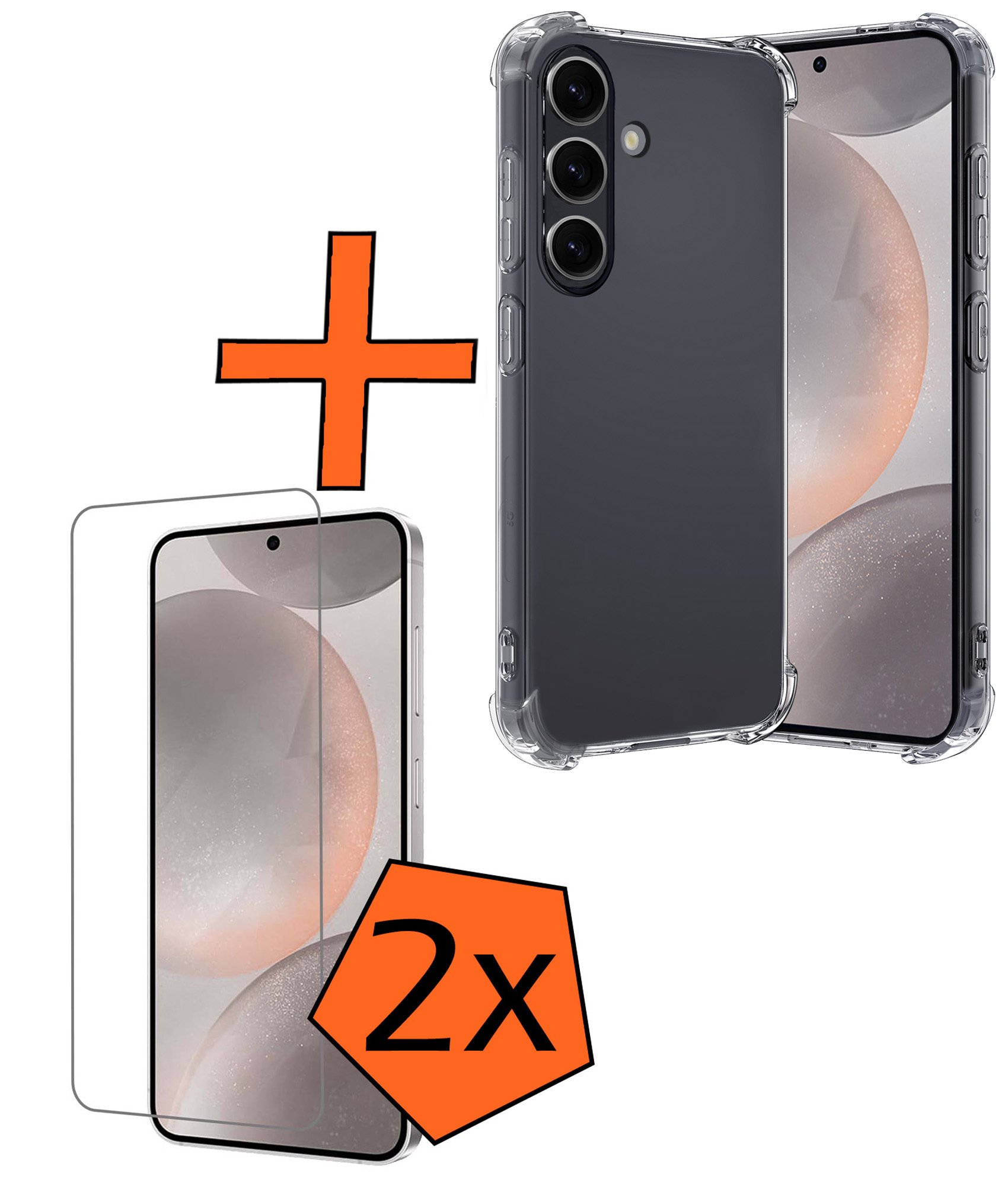 Nomfy Hoesje Geschikt voor Samsung S24 Hoesje Shock Proof Cover Case Shockproof Met 2x Screenprotector - Hoes Geschikt voor Samsung Galaxy S24 Hoes Siliconen Back Case - Transparant