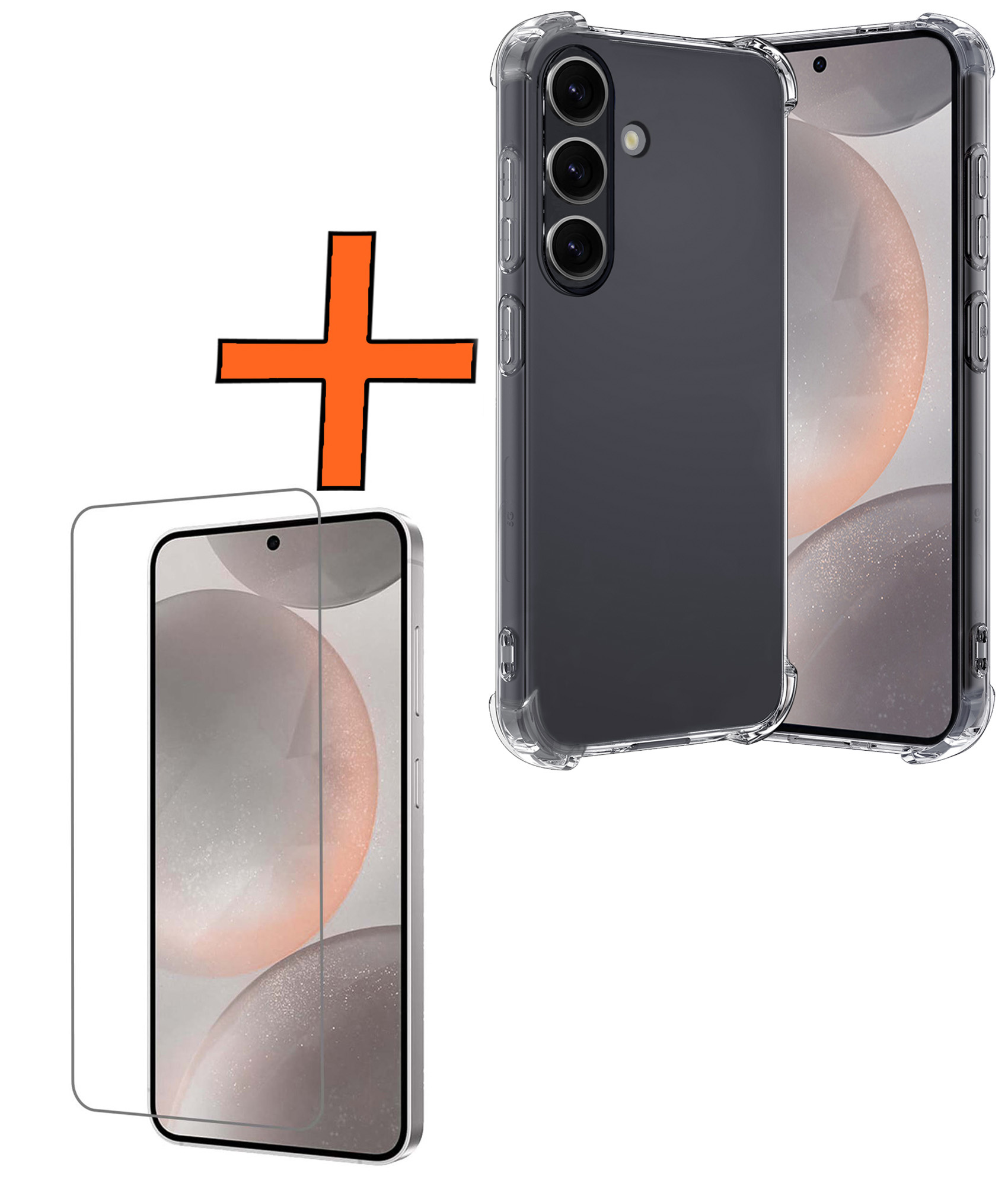 Nomfy Hoesje Geschikt voor Samsung S24 Hoesje Shock Proof Cover Case Shockproof Met Screenprotector - Hoes Geschikt voor Samsung Galaxy S24 Hoes Siliconen Back Case - Transparant