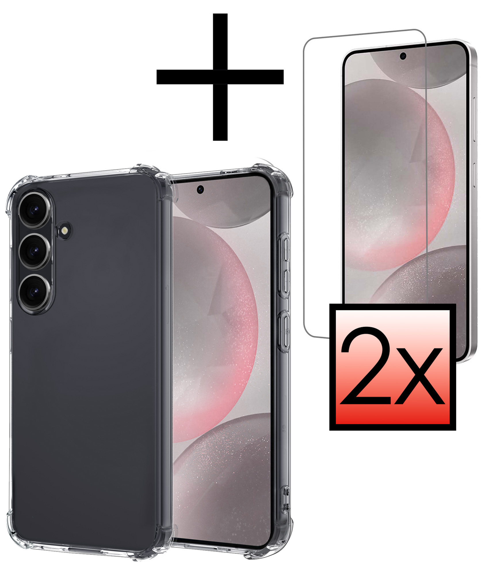 NoXx Hoes Geschikt voor Samsung S24 Plus Hoesje Siliconen Cover Shock Proof Back Case Shockproof Hoes Met 2x Screenprotector - Transparant