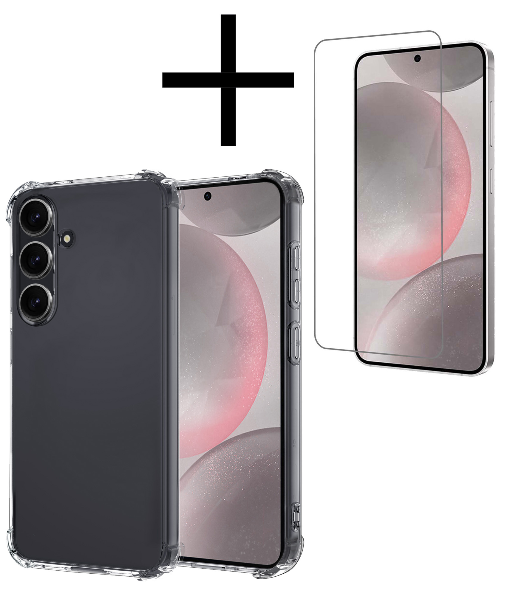 NoXx Hoes Geschikt voor Samsung S24 Plus Hoesje Siliconen Cover Shock Proof Back Case Shockproof Hoes Met Screenprotector - Transparant