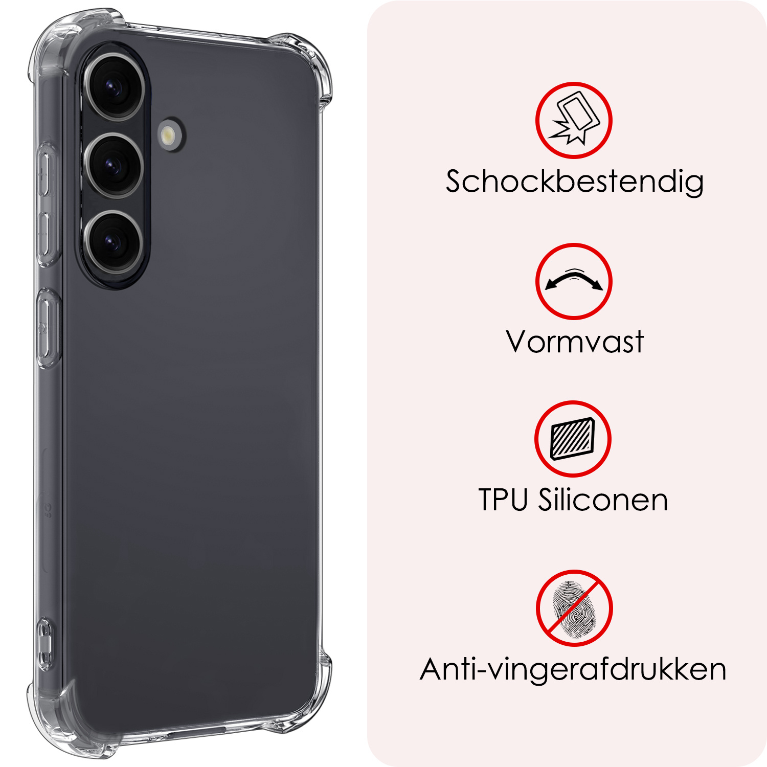 NoXx Hoes Geschikt voor Samsung S24 Hoesje Siliconen Cover Shock Proof Back Case Shockproof Hoes Met Screenprotector - Transparant