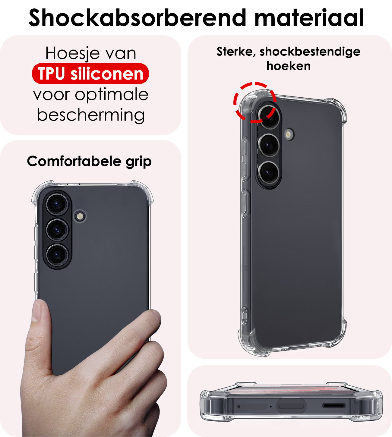 NoXx Hoes Geschikt voor Samsung S24 Hoesje Siliconen Cover Shock Proof Back Case Shockproof Hoes Met Screenprotector - Transparant