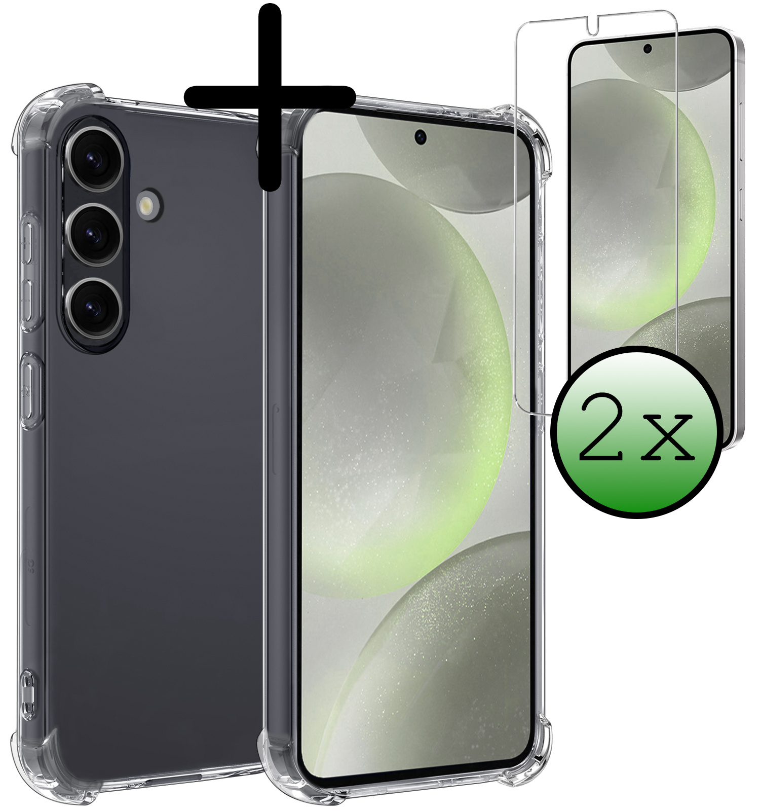 BASEY. Hoes Geschikt voor Samsung S24 Plus Hoesje Shock Proof Case Hoes Siliconen Met 2x Screenprotector - Hoesje Geschikt voor Samsung Galaxy S24 Plus Hoes Cover Shockproof - Transparant