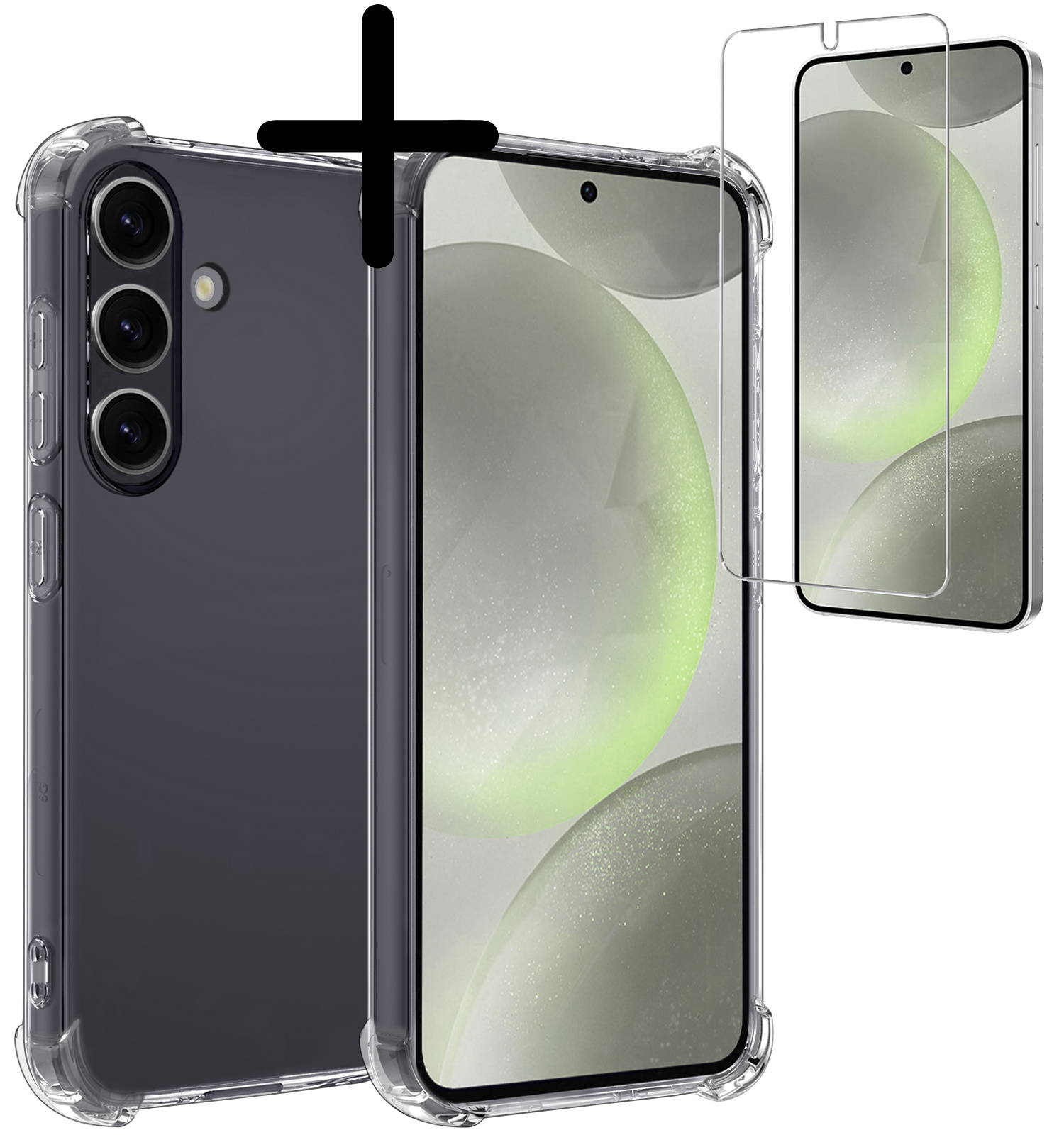 BASEY. Hoes Geschikt voor Samsung S24 Plus Hoesje Shock Proof Case Hoes Siliconen Met Screenprotector - Hoesje Geschikt voor Samsung Galaxy S24 Plus Hoes Cover Shockproof - Transparant