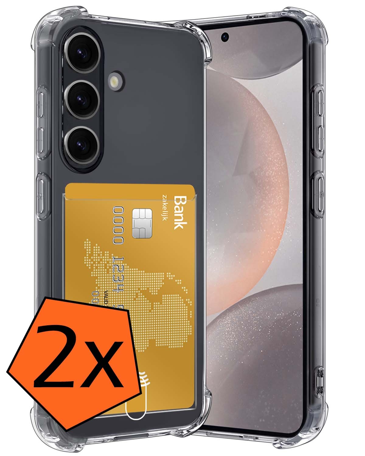 Nomfy Hoesje Geschikt voor Samsung S24 Plus Hoesje Pasjeshouder Shockproof Pas Houder - Hoesje Geschikt voor Samsung Galaxy S24 Plus Hoes Met Kaarthouder - Transparant - 2 PACK