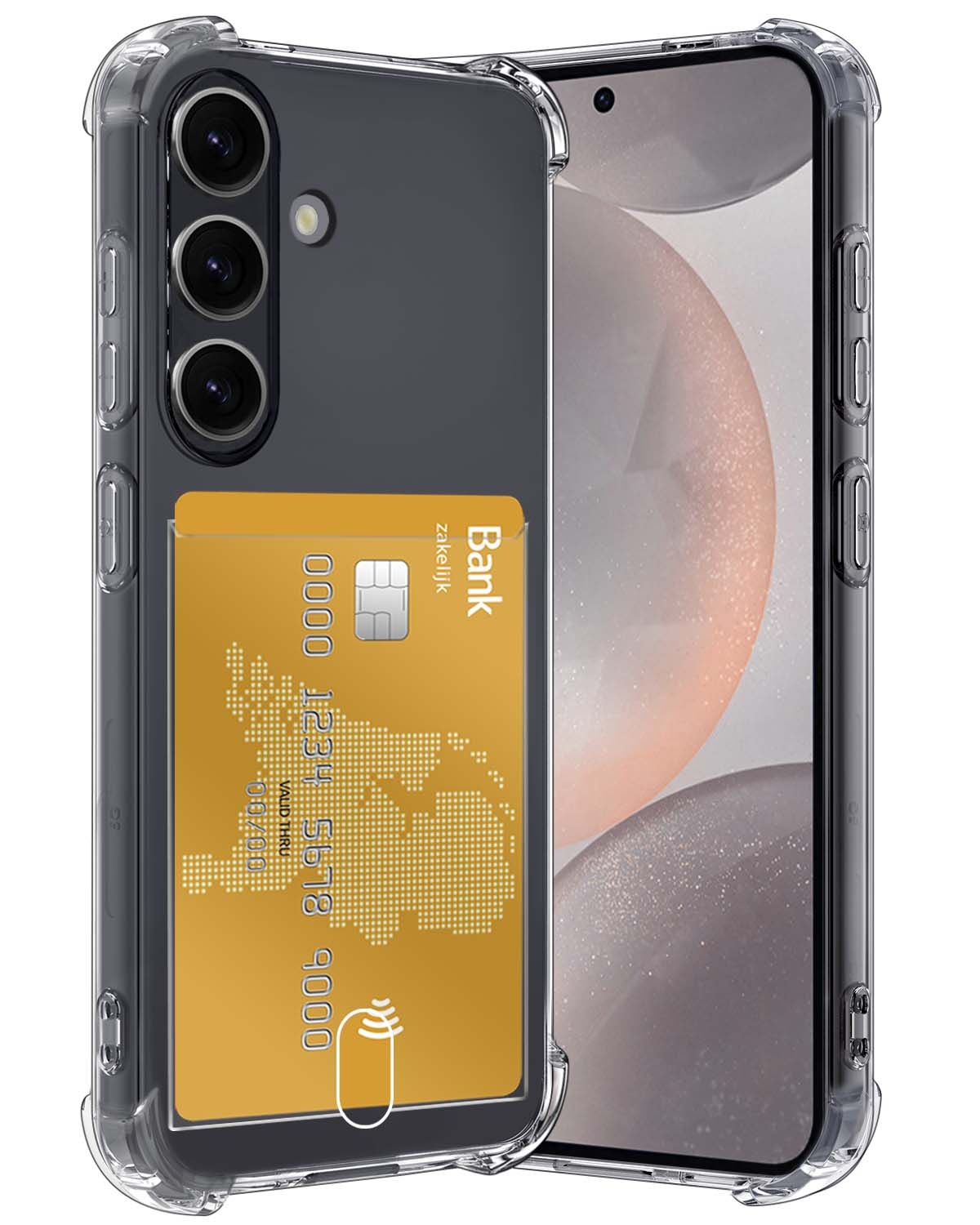 Nomfy Hoesje Geschikt voor Samsung S24 Plus Hoesje Pasjeshouder Shockproof Pas Houder - Hoesje Geschikt voor Samsung Galaxy S24 Plus Hoes Met Kaarthouder - Transparant