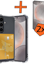 Nomfy Hoesje Geschikt voor Samsung S24 Hoesje Pasjeshouder Shockproof Pas Houder Met 2x Screenprotector - Hoesje Geschikt voor Samsung Galaxy S24 Hoes Met Kaarthouder - Transparant