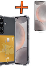 Nomfy Hoesje Geschikt voor Samsung S24 Hoesje Pasjeshouder Shockproof Pas Houder Met Screenprotector - Hoesje Geschikt voor Samsung Galaxy S24 Hoes Met Kaarthouder - Transparant