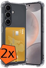 Nomfy Hoesje Geschikt voor Samsung S24 Hoesje Pasjeshouder Shockproof Pas Houder - Hoesje Geschikt voor Samsung Galaxy S24 Hoes Met Kaarthouder - Transparant - 2 PACK