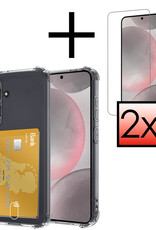 NoXx Hoes Geschikt voor Samsung S24 Plus Hoesje Pasjeshouder Cover Shock Proof Case Siliconen Hoes Met Kaarthouder Met 2x Screenprotector - Transparant