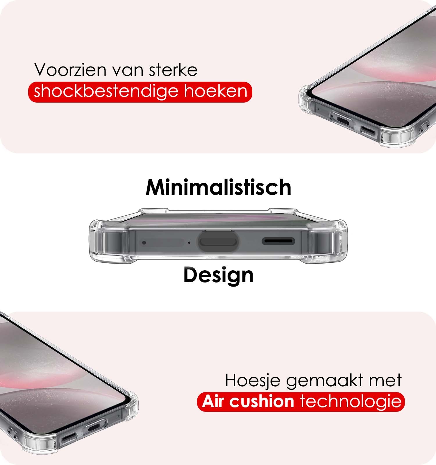 NoXx Hoes Geschikt voor Samsung S24 Plus Hoesje Pasjeshouder Cover Shock Proof Case Siliconen Hoes Met Kaarthouder Met Screenprotector - Transparant