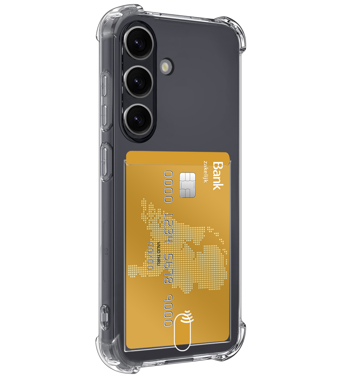 NoXx Hoes Geschikt voor Samsung S24 Plus Hoesje Pasjeshouder Cover Shock Proof Case Siliconen Hoes Met Kaarthouder Met Screenprotector - Transparant