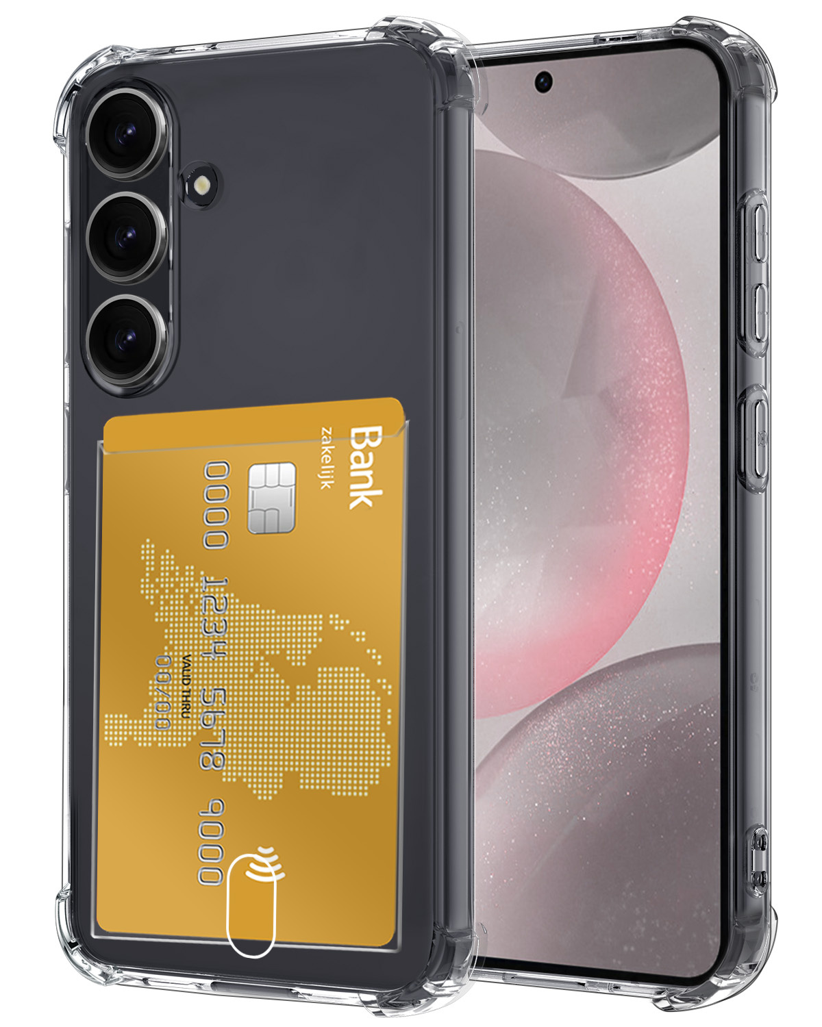 NoXx Hoes Geschikt voor Samsung S24 Plus Hoesje Pasjeshouder Cover Shock Proof Case Siliconen Hoes Met Kaarthouder - Transparant