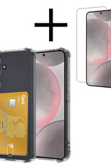 NoXx Hoes Geschikt voor Samsung S24 Hoesje Pasjeshouder Cover Shock Proof Case Siliconen Hoes Met Kaarthouder Met Screenprotector - Transparant