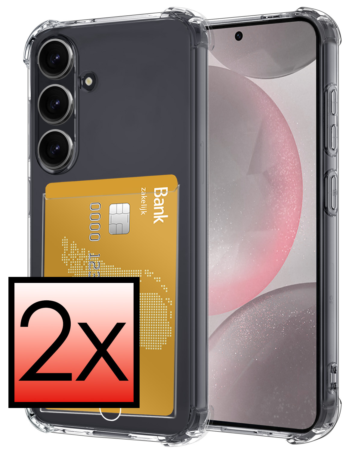 NoXx Hoes Geschikt voor Samsung S24 Hoesje Pasjeshouder Cover Shock Proof Case Siliconen Hoes Met Kaarthouder - Transparant - 2x