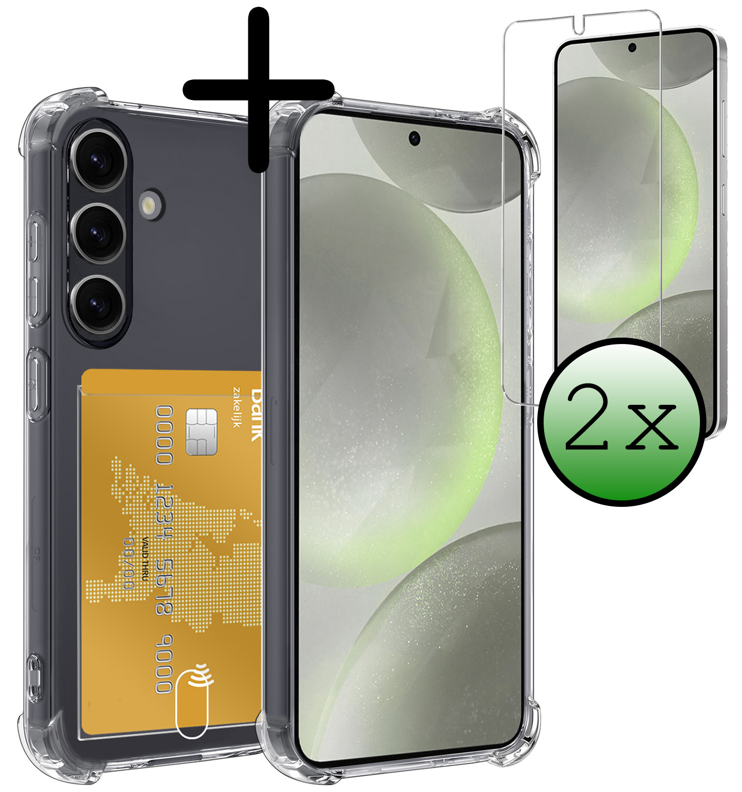 BASEY. Hoes Geschikt voor Samsung S24 Plus Hoesje Shock Proof Case Hoes Met 2x Screenprotector - Hoesje Geschikt voor Samsung Galaxy S24 Plus Hoes Cover Shockproof - Transparant