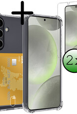 BASEY. Hoes Geschikt voor Samsung S24 Hoesje Shock Proof Case Hoes Met 2x Screenprotector - Hoesje Geschikt voor Samsung Galaxy S24 Hoes Cover Shockproof - Transparant