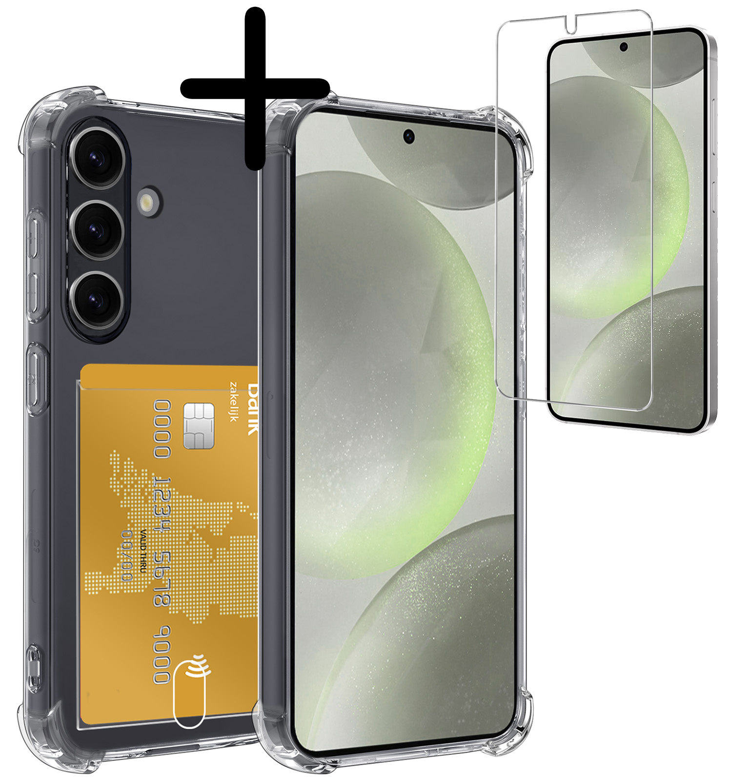 BASEY. Hoes Geschikt voor Samsung S24 Hoesje Shock Proof Case Hoes Met Screenprotector - Hoesje Geschikt voor Samsung Galaxy S24 Hoes Cover Shockproof - Transparant