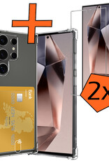 Nomfy Hoesje Geschikt voor Samsung S24 Ultra Hoesje Pasjeshouder Shockproof Pas Houder Met 2x Screenprotector - Hoesje Geschikt voor Samsung Galaxy S24 Ultra Hoes Met Kaarthouder - Transparant