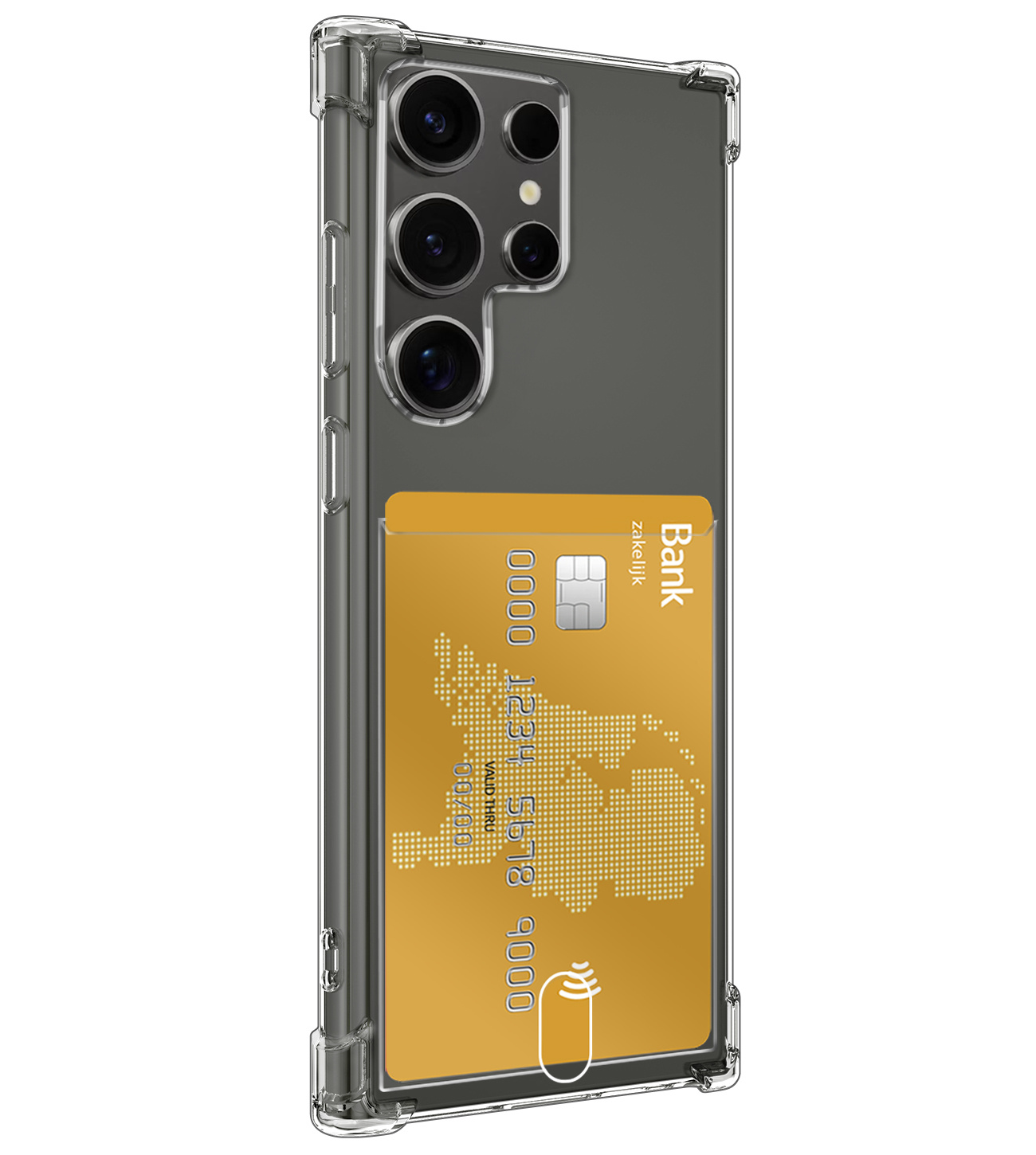 Nomfy Hoesje Geschikt voor Samsung S24 Ultra Hoesje Pasjeshouder Shockproof Pas Houder Met 2x Screenprotector - Hoesje Geschikt voor Samsung Galaxy S24 Ultra Hoes Met Kaarthouder - Transparant