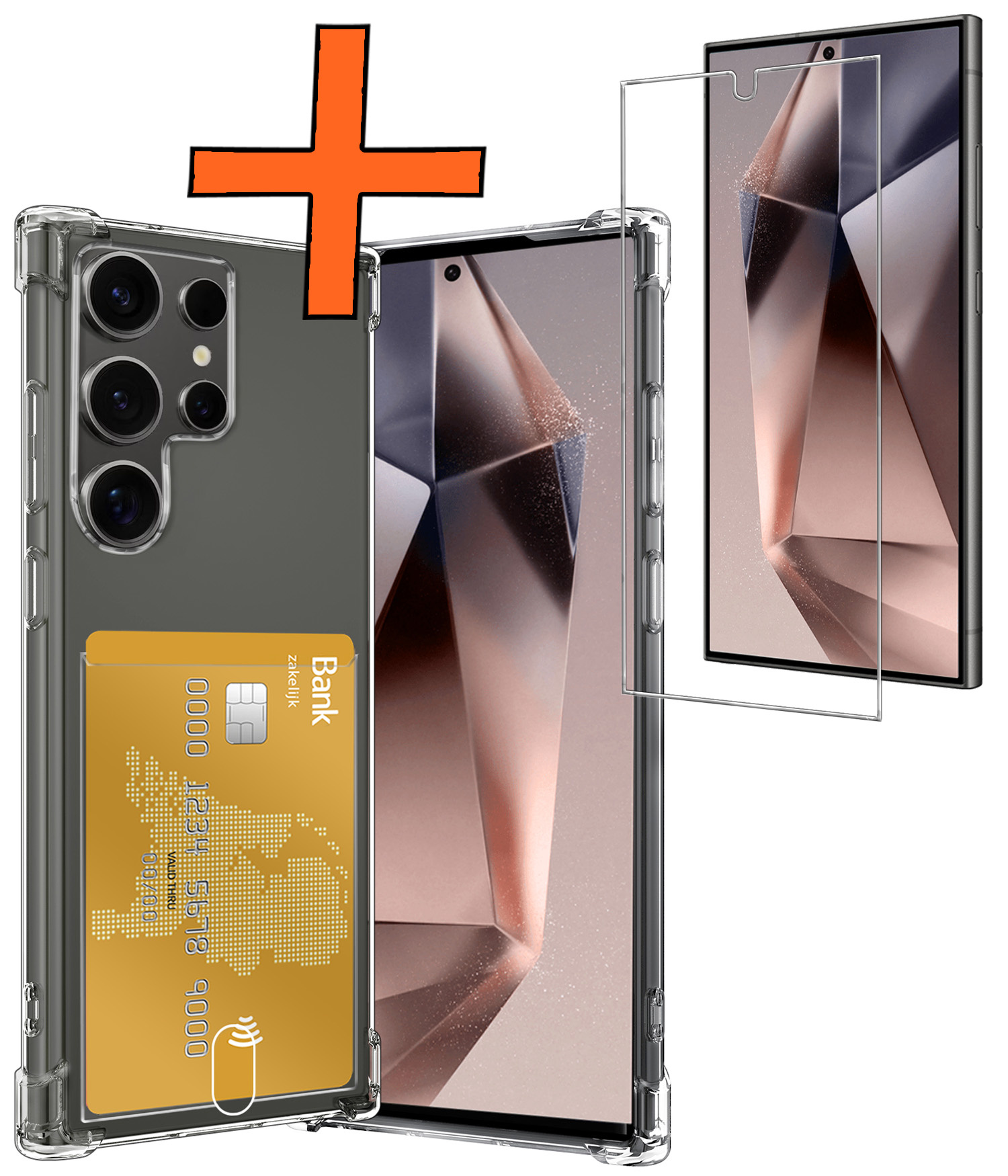Nomfy Hoesje Geschikt voor Samsung S24 Ultra Hoesje Pasjeshouder Shockproof Pas Houder Met Screenprotector - Hoesje Geschikt voor Samsung Galaxy S24 Ultra Hoes Met Kaarthouder - Transparant