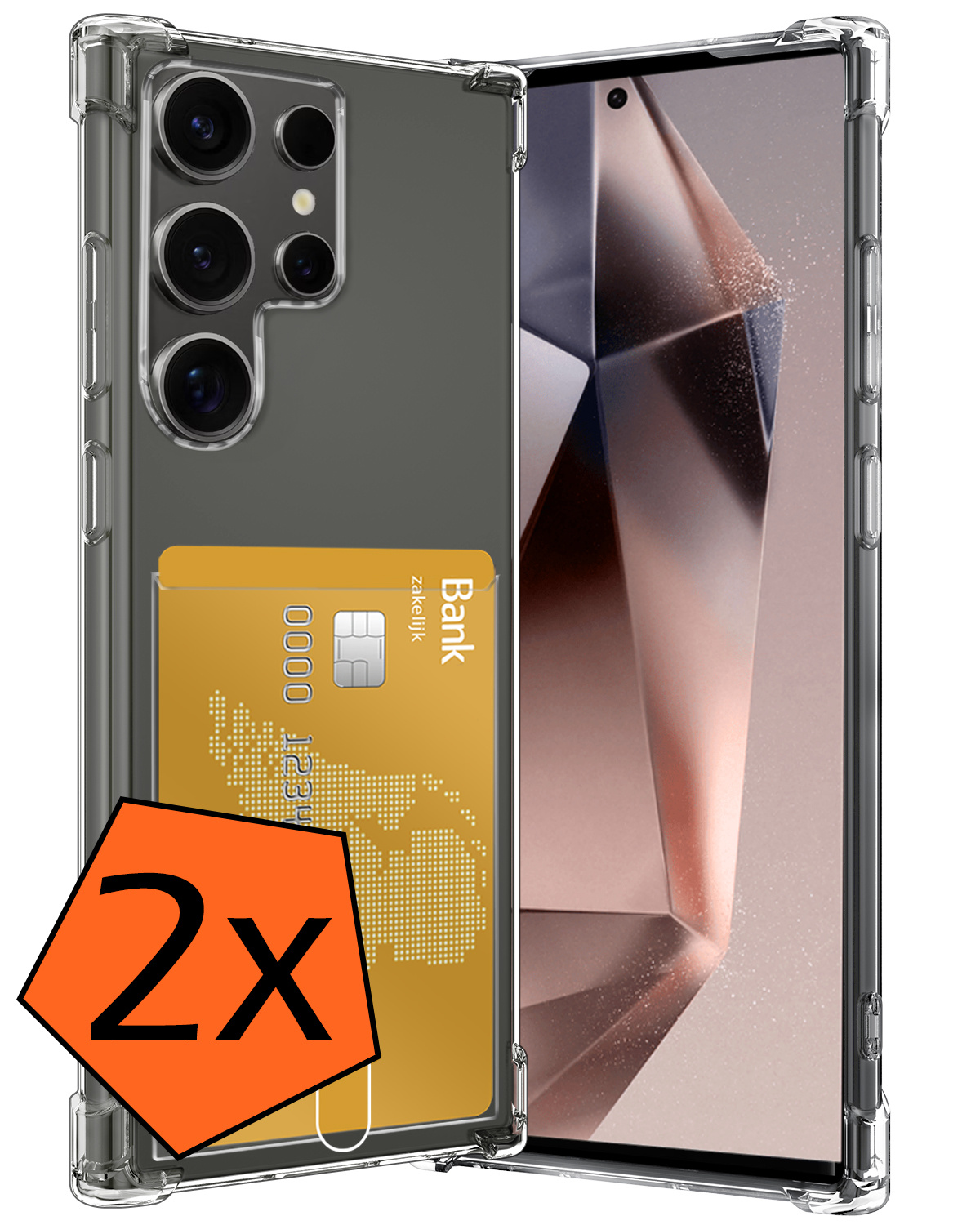 Nomfy Hoesje Geschikt voor Samsung S24 Ultra Hoesje Pasjeshouder Shockproof Pas Houder - Hoesje Geschikt voor Samsung Galaxy S24 Ultra Hoes Met Kaarthouder - Transparant - 2 PACK
