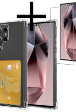 NoXx Hoes Geschikt voor Samsung S24 Ultra Hoesje Pasjeshouder Cover Shock Proof Case Siliconen Hoes Met Kaarthouder Met Screenprotector - Transparant