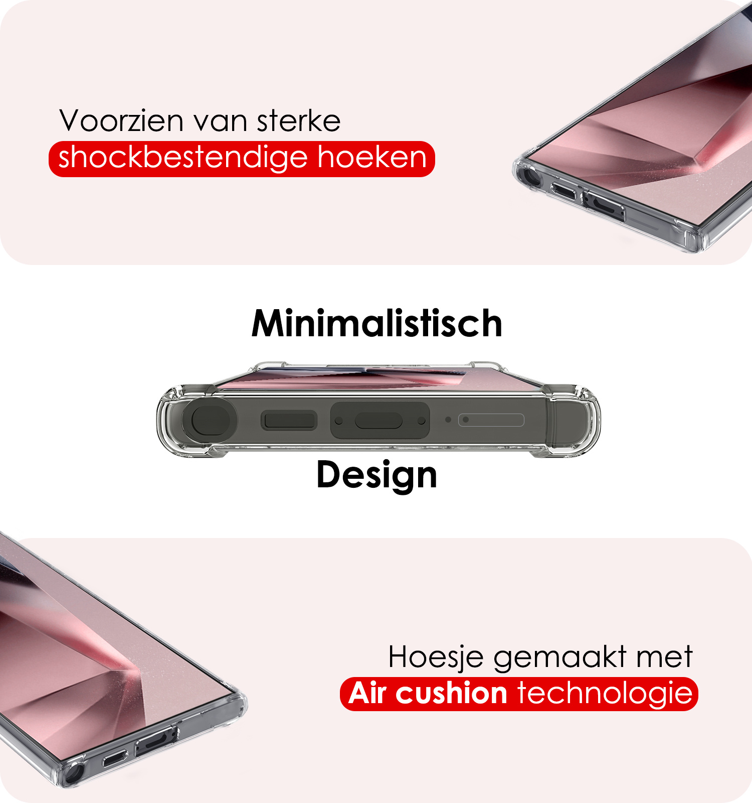NoXx Hoes Geschikt voor Samsung S24 Ultra Hoesje Pasjeshouder Cover Shock Proof Case Siliconen Hoes Met Kaarthouder - Transparant - 2x