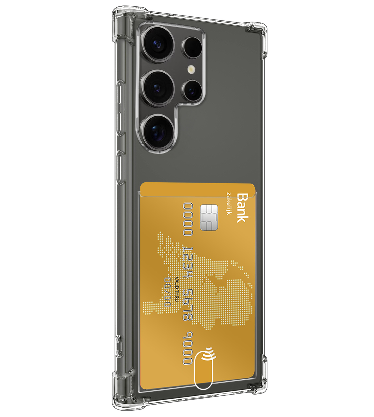 NoXx Hoes Geschikt voor Samsung S24 Ultra Hoesje Pasjeshouder Cover Shock Proof Case Siliconen Hoes Met Kaarthouder - Transparant - 2x