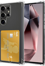NoXx Hoes Geschikt voor Samsung S24 Ultra Hoesje Pasjeshouder Cover Shock Proof Case Siliconen Hoes Met Kaarthouder - Transparant