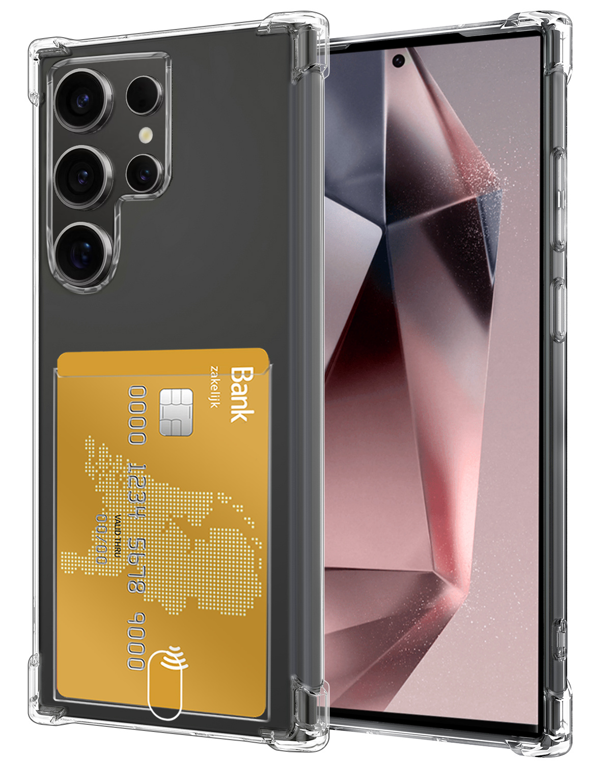NoXx Hoes Geschikt voor Samsung S24 Ultra Hoesje Pasjeshouder Cover Shock Proof Case Siliconen Hoes Met Kaarthouder - Transparant