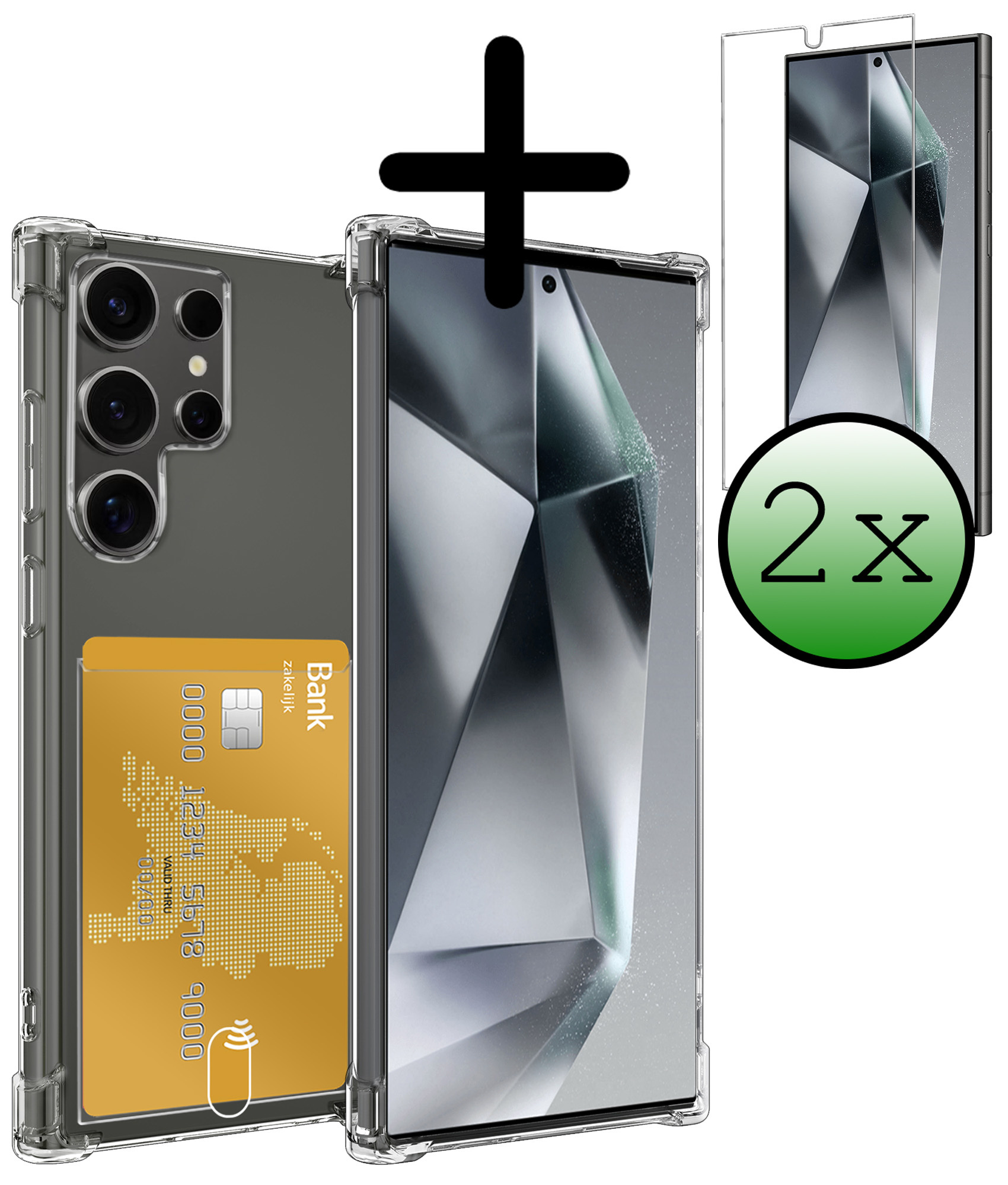 BASEY. Hoes Geschikt voor Samsung S24 Ultra Hoesje Shock Proof Case Hoes Met 2x Screenprotector - Hoesje Geschikt voor Samsung Galaxy S24 Ultra Hoes Cover Shockproof - Transparant