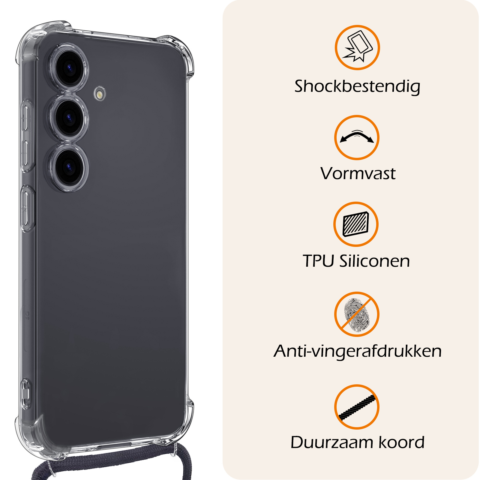 Nomfy Hoesje Geschikt voor Samsung S24 Plus Hoesje Shock Proof Transparant Met Telefoonketting Case Shock Koord - Hoesje Geschikt voor Samsung Galaxy S24 Plus Shock Proof Case Met Koord - Transparant