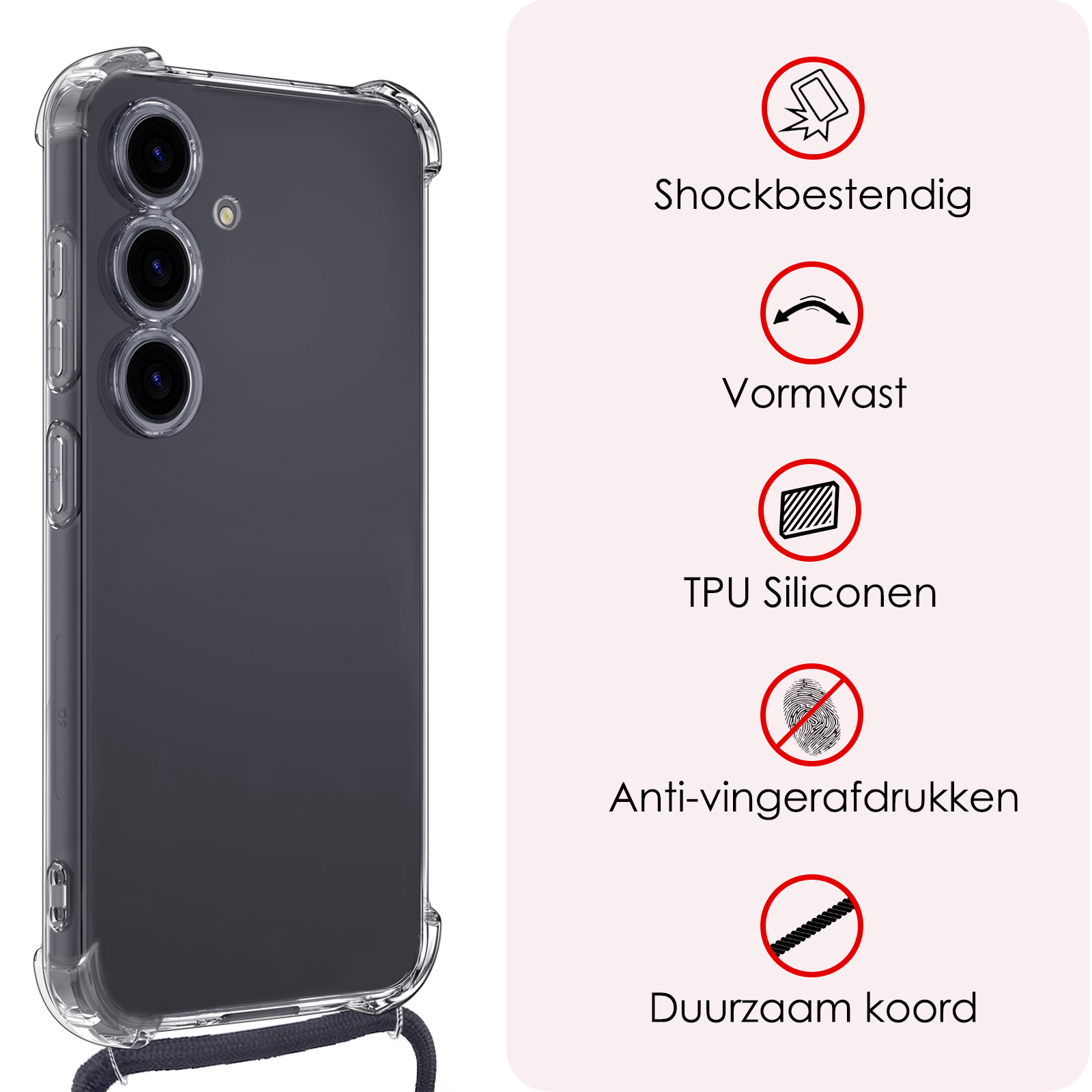 NoXx Hoes Geschikt voor Samsung S24 Plus Hoesje Transparant Met Telefoonkoord Cover Shock Proof Case Koord Hoes