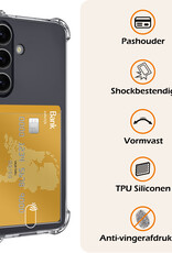 Nomfy Hoesje Geschikt voor Samsung S24 Hoesje Pasjeshouder Shockproof Pas Houder Met 2x Screenprotector - Hoesje Geschikt voor Samsung Galaxy S24 Hoes Met Kaarthouder - Transparant