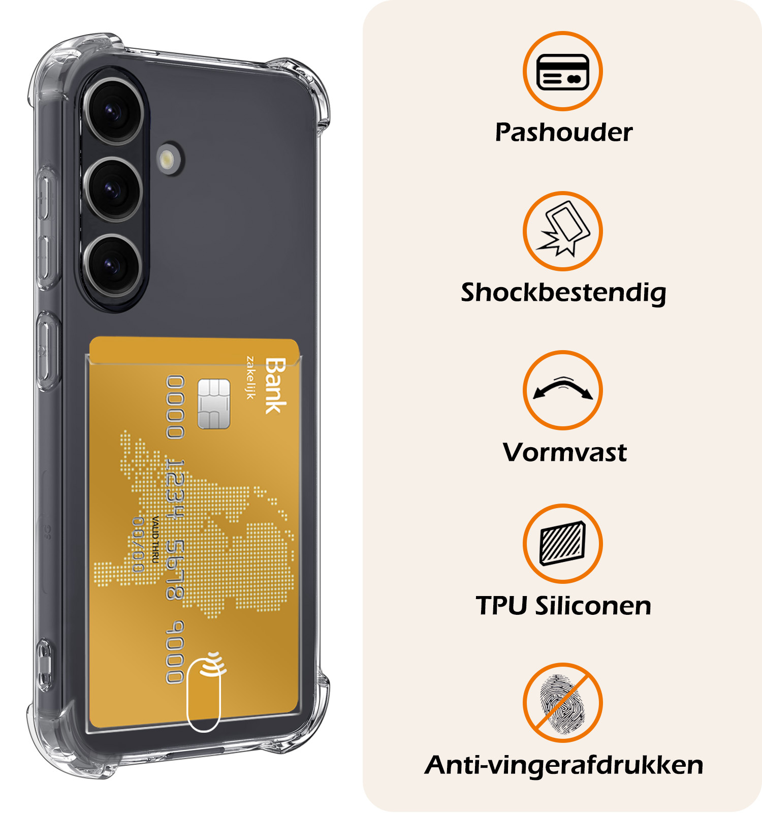 Nomfy Hoesje Geschikt voor Samsung S24 Hoesje Pasjeshouder Shockproof Pas Houder Met 2x Screenprotector - Hoesje Geschikt voor Samsung Galaxy S24 Hoes Met Kaarthouder - Transparant
