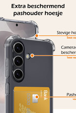 Nomfy Hoesje Geschikt voor Samsung S24 Hoesje Pasjeshouder Shockproof Pas Houder Met 2x Screenprotector - Hoesje Geschikt voor Samsung Galaxy S24 Hoes Met Kaarthouder - Transparant