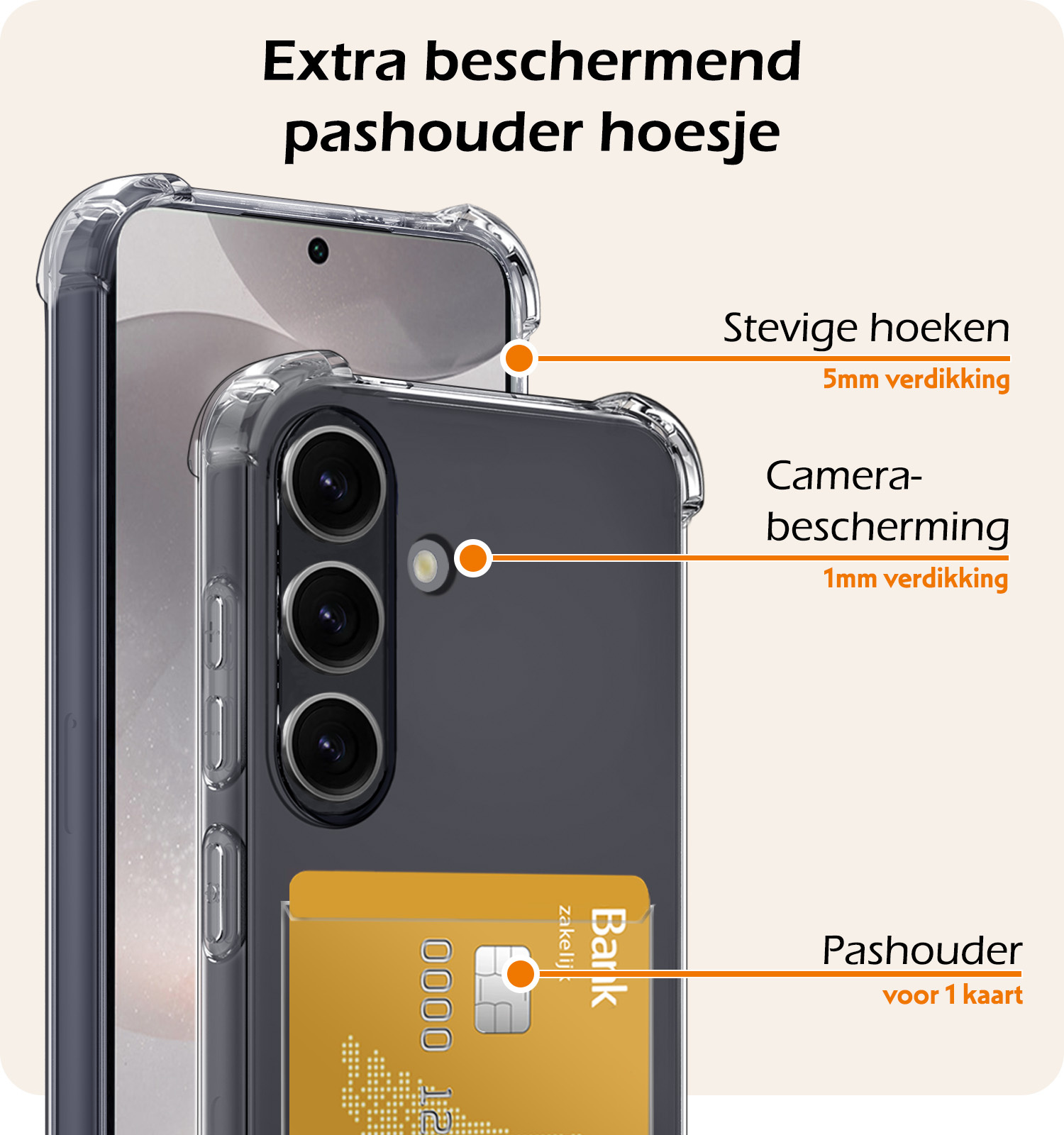 Nomfy Hoesje Geschikt voor Samsung S24 Hoesje Pasjeshouder Shockproof Pas Houder Met 2x Screenprotector - Hoesje Geschikt voor Samsung Galaxy S24 Hoes Met Kaarthouder - Transparant